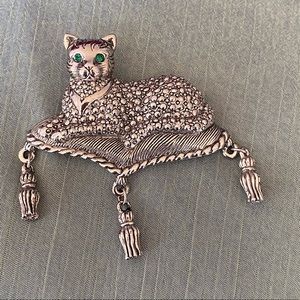 Vintage Avon Cat on a Cushion with Tassels Brooch